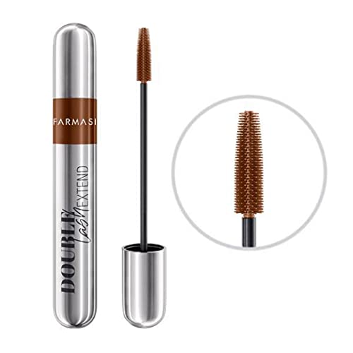 FARMASI Double Lash Extend Mascara, Eyelash Lengthening Applicator, Natural Lengthening and Thickening Effect No Clumping, Buildable, Defining, Curling, 0.41 fl. Oz / 12 ml (Brown)