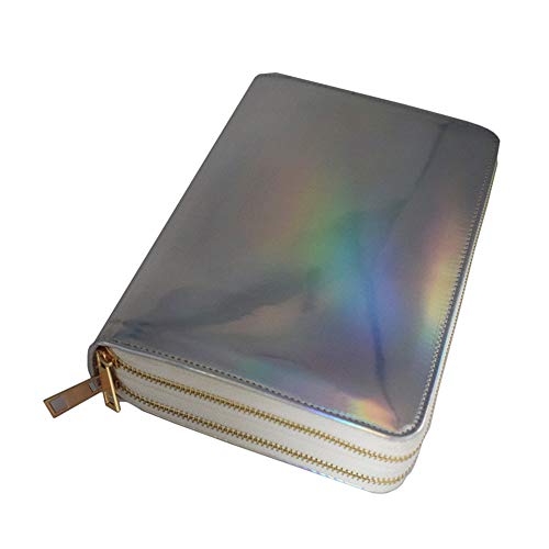 Nail Stamping Plate Holder Case,Laser Silver Rectangular Round Manicure Nail Art Plate Holder,216 Slots Nail Stamps Organizer with Double Zipper