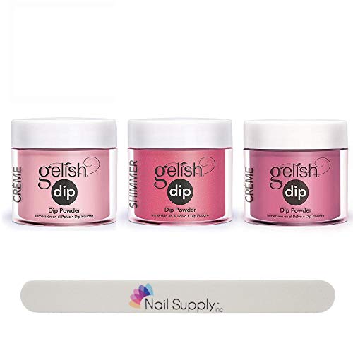 Gelish Professional Quality Nail Dip Powder Set of 3 Colors with Free Nail File - The Pink Collection