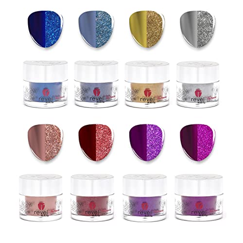 Revel Nail Dip Powder - Chrome Glitter Dip Powder for Nails, Chip Resistant Dip Nail Powder with Vitamin E and Calcium, DIY Manicure, 8-Pack