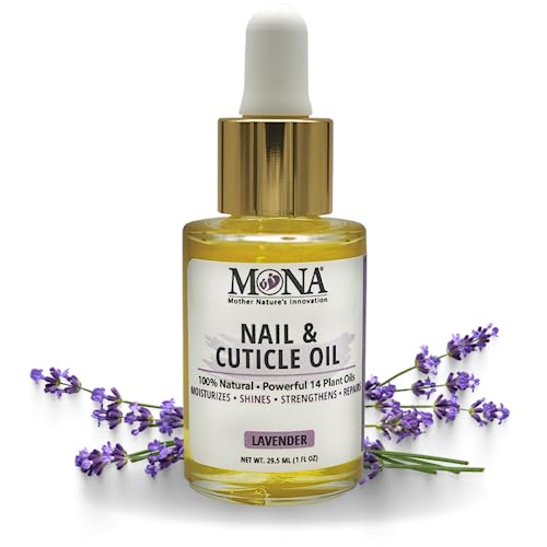 MONA BRANDS Revitalizing All-Natural Nail & Cuticle Oil with Powerful & Therapeutic 14 Plant oils | Restores & Protects Damaged Cuticles & Nails | Moisturizes, Strengthens, Soothes, Shines | Nourishing Treatment for Dry & Cracked Cuticles (Lavender, 1.0 F