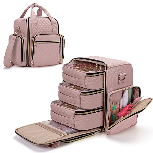 LUXJA Nail Polish Organizer Holds 72 Bottles, Nail Polish Case with 3 Removable Bags and Tools Storage Pockets (Patent Pending), Pale Rose