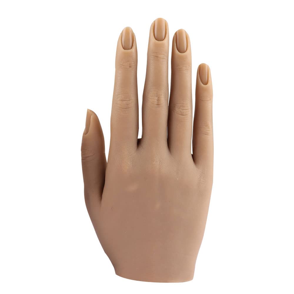 Nail Hand Practice Silicone Female Mannequin Life Size Hand as Sketch Nail Practice Hands Jewelry Ring Glove Watch Display with Nail 18cm (Right hand, Light brown)