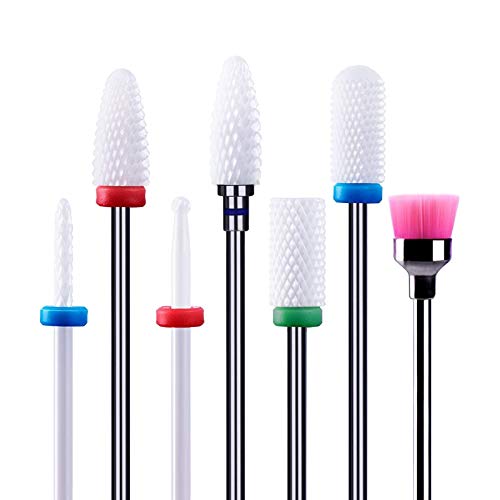 MelodySusie Ceramic Nail Drill Bits Set, 3/32'' (2.35mm) Professional Acrylic Nail File Drill Bit for Manicure Pedicure Cuticle Gel Nail Polishing 7Pcs