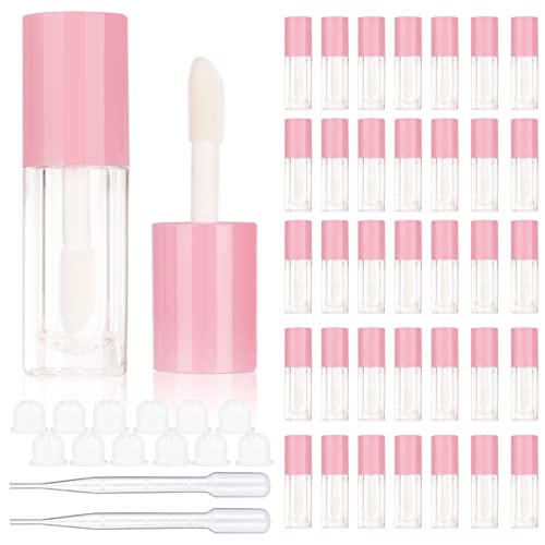 COSIDEA 30pcs Pink Empty 6ml 0.2oz Lip Gloss Tubes with Big Doe Foot Wand,Round Lipgloss Containers,Concealer Tube Cosmetic Packing Container Bulk Wholesale