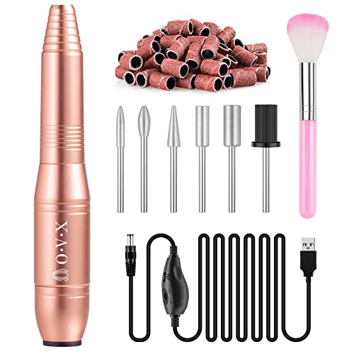 Professional Acrylic Nail Drill, USB Electric Nail Drill Machine, Portable Electrical Nail File Kit for Gel Nails and Home Salon, Manicure Pedicure Polishing Shape Tools, Gold