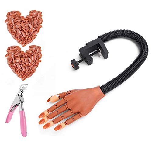 Nail Trainning Practice Hand with 200 PCS Nails - Nail Display Manicure Supply - Flexible Movable False Fake Hands for Nail Manicure-Best Manicure DIY Print Practice Tool