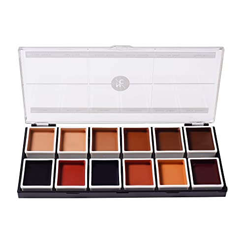 Narrative Cosmetics 12 Color Dark Flesh Tone Alcohol Activated Makeup Palette for Special Effects - Waterproof Dark Flesh Tone Makeup for Professional Makeup Artists