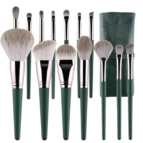 Makeup Brushes Makeup Brush Set Professional - 14 PCS Foundation Concealer Eye Shadow Brush, Contour Brush Make Up Brushes Kit, Travel Cosmetic Brush with Green Makeup Bags