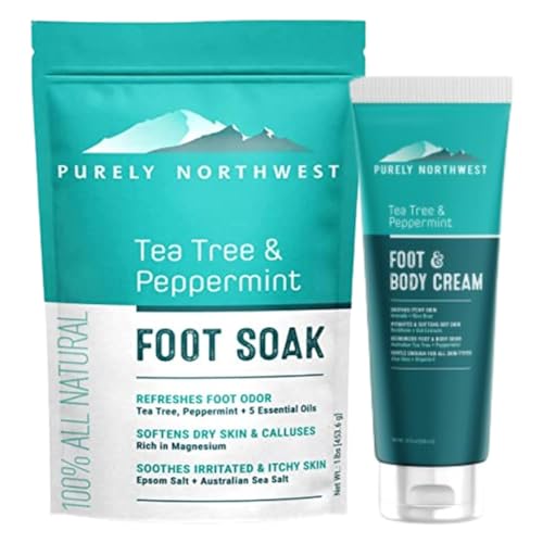 Purely Northwest 2 in 1 Callus Softener & Remover-All Natural Magnesium rich Epsom, Tea Tree, Peppermint & MSM Foot Soak & Foot Lotion-Soothes & Softens Dry Hard Calluses, Corns & Cracked Heels