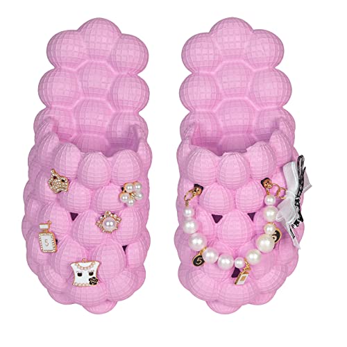Jaeynow Massage Bubble Slippers Slides Women,Funny Lychee Spa Slippers for Men Indoor and Outdoor Non-Slip Bath Shower Shoes Bedroom House Gym Basketball Slides Sandals (Pink Pearl-39/40)