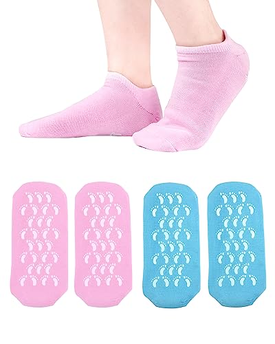 Moisturizing Socks Women 2 Pairs Dry Cracked Feet Lotion Socks Foot Moisturizing Socks Silicone Socks Foot Care Heel Socks Spa Socks (Blue and Pink)