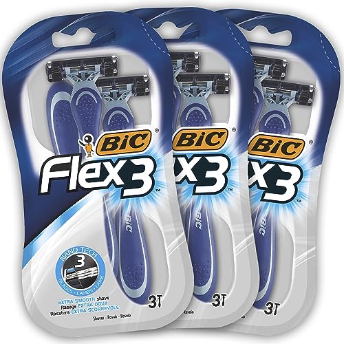 BIC Flex 3 Blade Mens Disposable Razor, Pack of 9