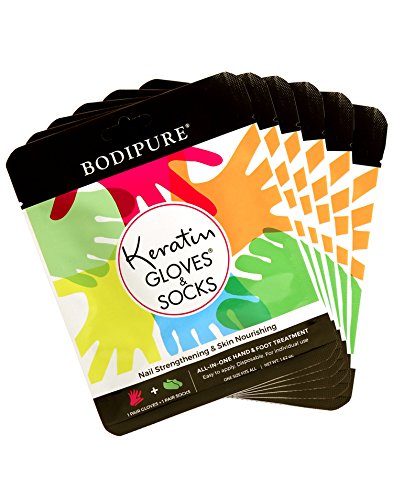 BODIPURE Keratin Gloves and Socks Combo 6 Pack – Anti-Aging Moisturizing Gloves and Socks for Dry Hands and Cracked Heels - Natural Ingredients - 6 Pairs Each