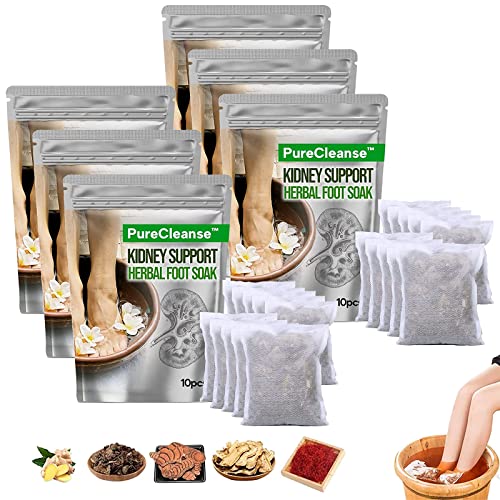 PureCleanse Kidney Support Herbal Foot Soak, Lymphatic Drainage Ginger Foot Soak, Natural Mugwort Herb Foot Soak, Ginger Foot Bath Bag - Pure Cleanse Kidney Support Herbal Foot Soak (60PCS)