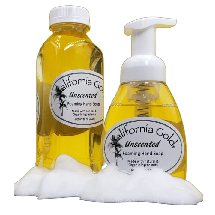 California Gold Artisan Soaps Unscented Foaming Hand Soap-All Natural and Organic 1-8 oz. Bottle with 16 oz. Refill Bottle (24 oz. total) …