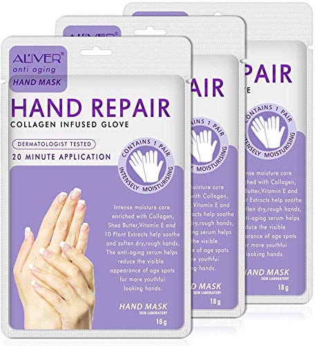 Hand Mask Moisturising 3 Packs, Exfoliating Hand Mask and Natural Therapy Collagen Deep Infused Moisturizing Gloves Repairing Damaged, Dry and Cracked Skin for Women or Men(Lavender)