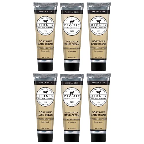 Dionis - Goat Milk Skincare Vanilla Bean Scented Hand Cream (1 oz) - Set of 6 - Made in the USA - Cruelty-free and Paraben-free