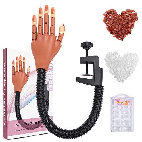 LIONVISON Practice Hand for Acrylic Nails: Fake Nail Training Hand Practice - Flexible Movable Nail Mannequin Hand for Nails Practice