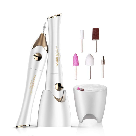 TOUCHBeauty Electric Nail File 5in1 Professional Manicure Pedicure Kit with Stand, Nail Buffer Drill Polisher for Natural Fingernails Toenails 5 Bits Golden TB-1335