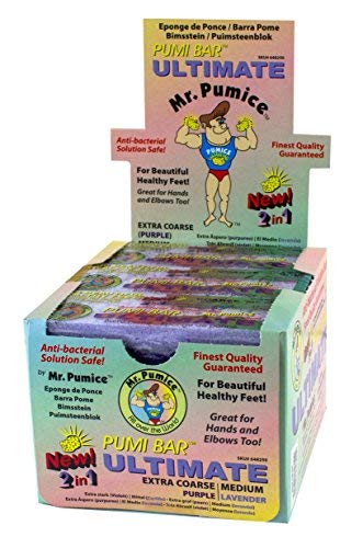 Mr. Pumice Ultimate Pumi Bar (12-Count Display Box): 2-in-1 Callus Remover, Pedicure Stone & Ped File Scrubber for Smooth Feet and Heels, Dual-Grit (Medium + Coarse)
