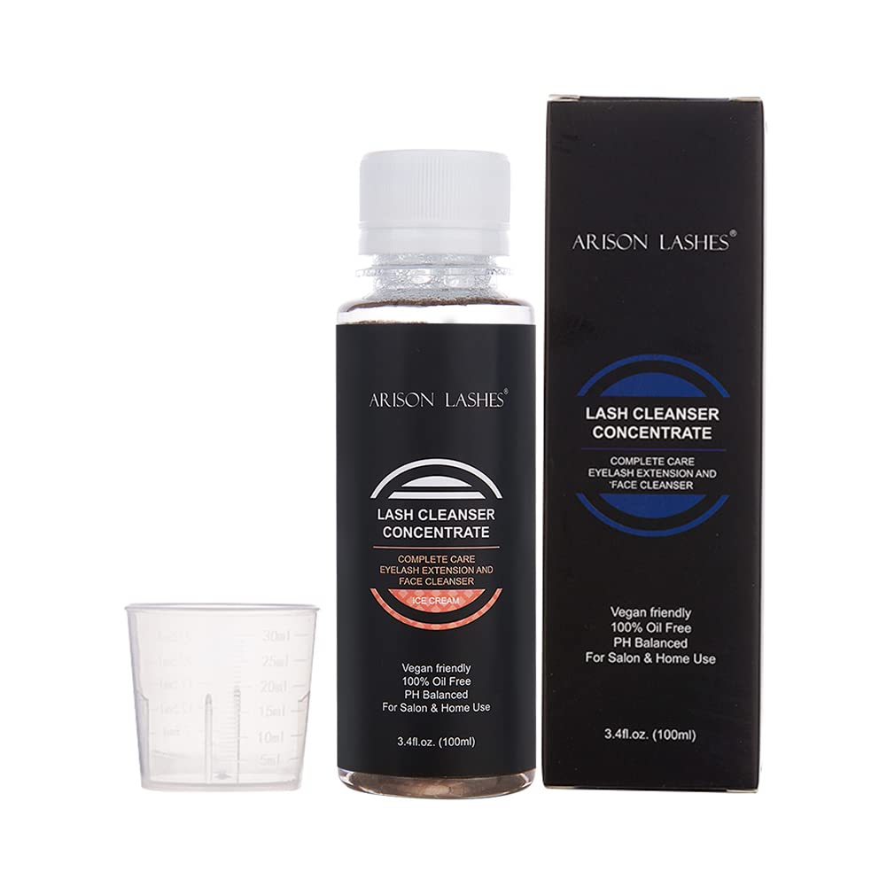 Eyelash Cleanser Concentrate 100ml Lash Extensions Shampoo Natural Foaming Cleanser DIY Non-lrritating Wash for Extensions Lashes with Salon Home Care-Makes 10 Bottles 60ml lash Shampoo (ICE-Cream)
