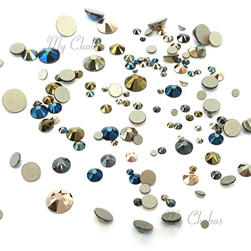 METALLIC Colors mixed with Swarovski 2058 Xilion / 2088 Xirius Rose flatbacks sizes ss5, ss7, ss9, ss12, ss16, ss20, ss30 No-Hotfix rhinestones nail art 144 pcs (1 gross) from Mychobos (Crystal-Wholesale)