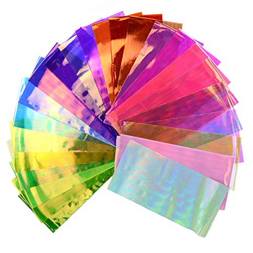 Beaute Galleria 24 Pieces Mixed Colors Nail Art DIY Holographic Shattered Broken-Glass Reflective Mirror Shard Effect Rainbow Thin Iridescent Cellophane Films Foils