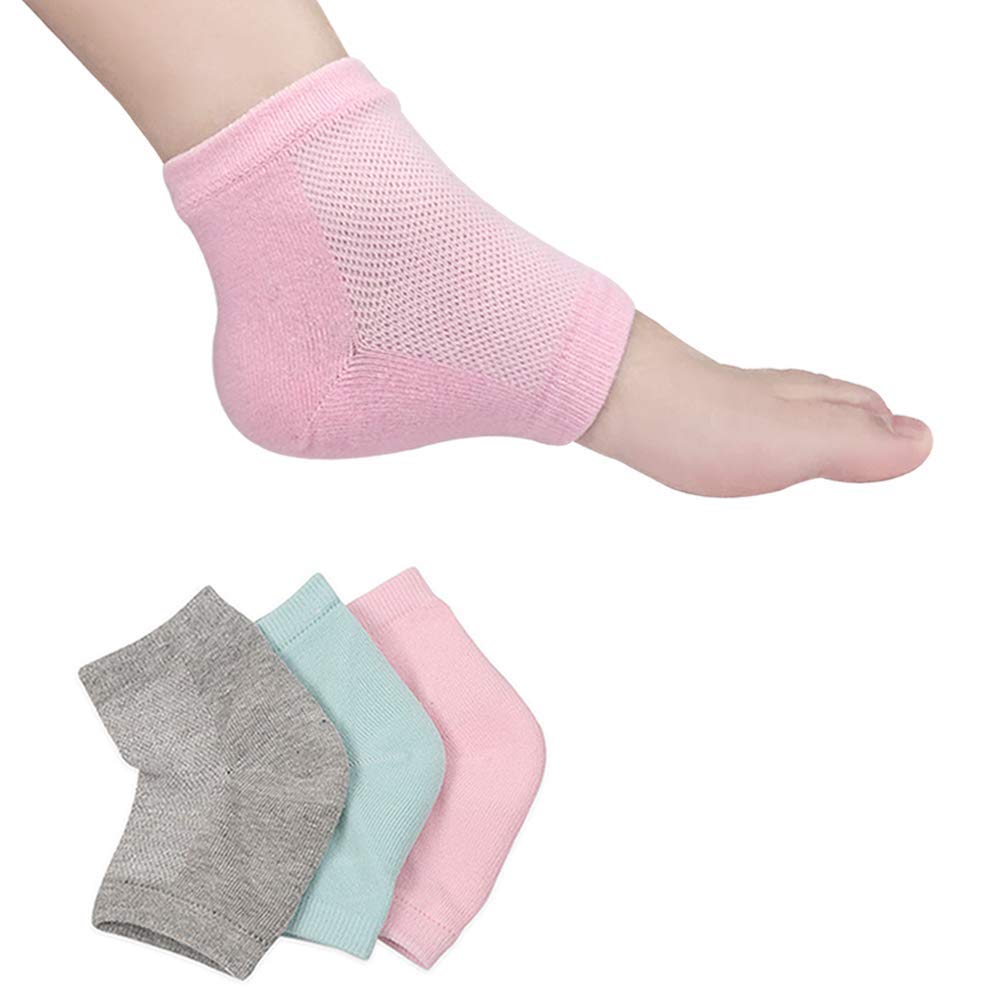 Moisturizing Socks, Moisturizing/Gel Heel Socks for Dry Cracked Heels, Open Toe Socks, Ventilate Gel Spa Socks to Heal and Treat Dry, Gel Lining Infused with Vitamins-3 Pairs(Pink, Turquoise, Grey)