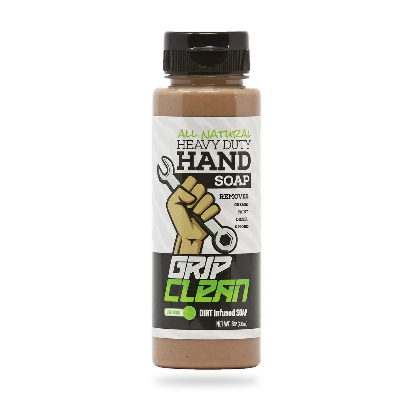 Grip Clean - Degreaser Hand Cleaner for Auto Mechanics - Dirt-Infused Liquid Hand Soap Absorbs Grease, Oil, & Odors. Natural Heavy Duty Pumice Soap with Moisturizing Ingredients. Lime Scented.