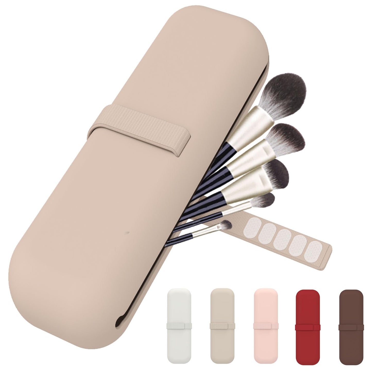 Frimon Makeup Bag Small Silicon Cosmetic Bag Travel Makeup Brush Holder Organizer Aesthetic with Binding Strap Accessories Storage Bag for Women