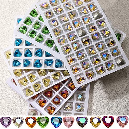 PTGMH Nail Charms for Acrylic Nails 50 Pcs Heart Nail Charms 3D Nail Gems and Rhinestones for Nail Art Sharp Bottom Nail Decorations for Women