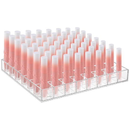 Mumufy Lipstick Holder Clear Acrylic Organizer Makeup Lip Gloss Organizer Plastic Cosmetic Display Case for Lipstick Brushes Bottles Perfume Essential Drawer Vanity Bathroom (56 Slot)