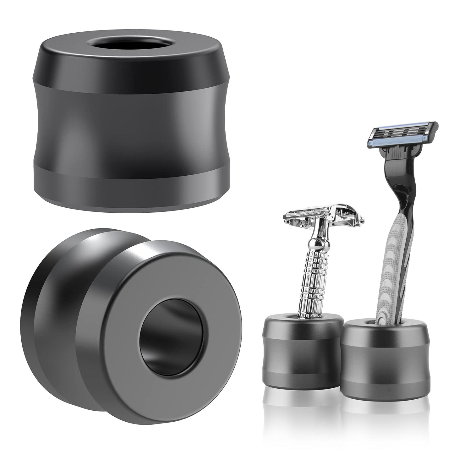 Linkidea 2 Pack Safety Razor Stand, Opening Dia 0.7" (18.5mm) Aluminum Alloy Men's Shaving Stand for Bathroom Countertops, Dark Grey