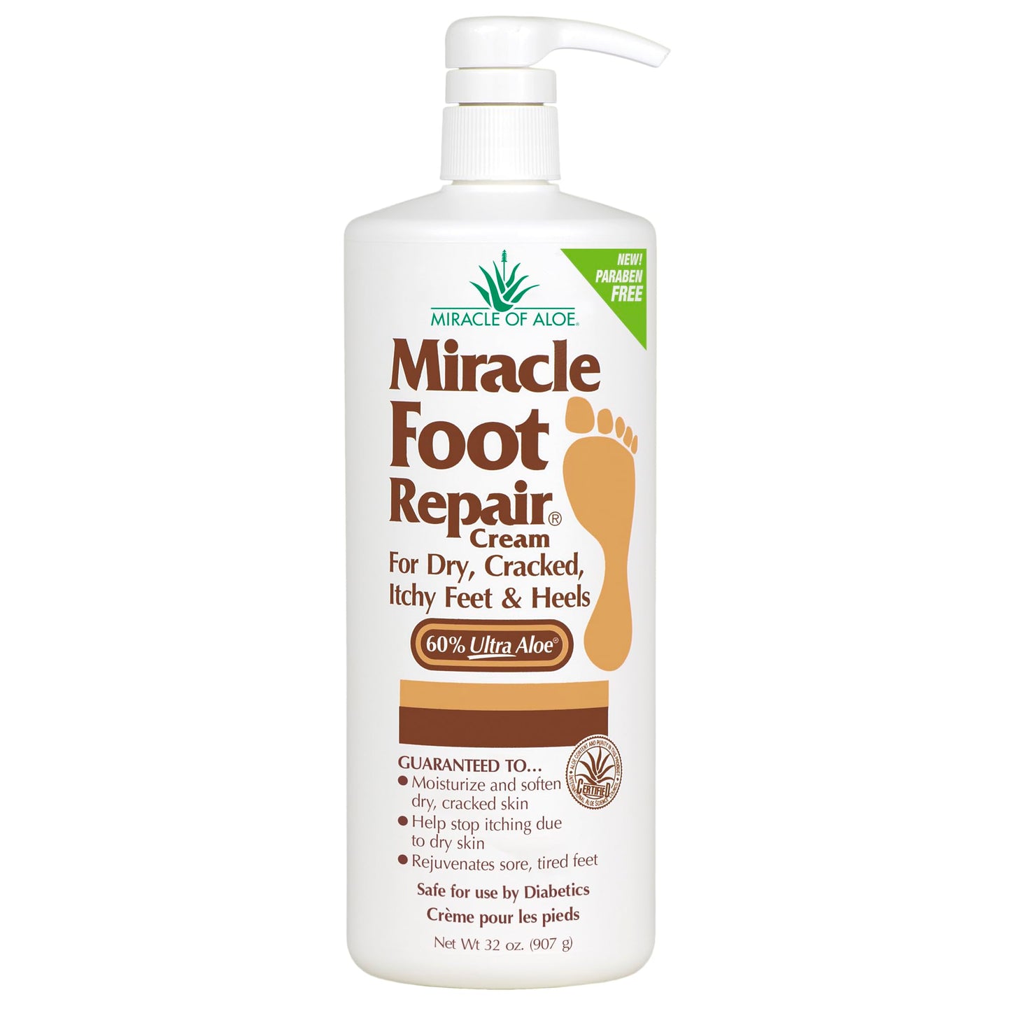 Miracle Foot Repair Cream, 32 oz Repairs Dry Cracked Heels and Feet, Diabetic-Safe, 60% Pure Ultra Aloe Moisturizes, Softens, and Repairs, Relief from Discomfort of Ingrown Toenails