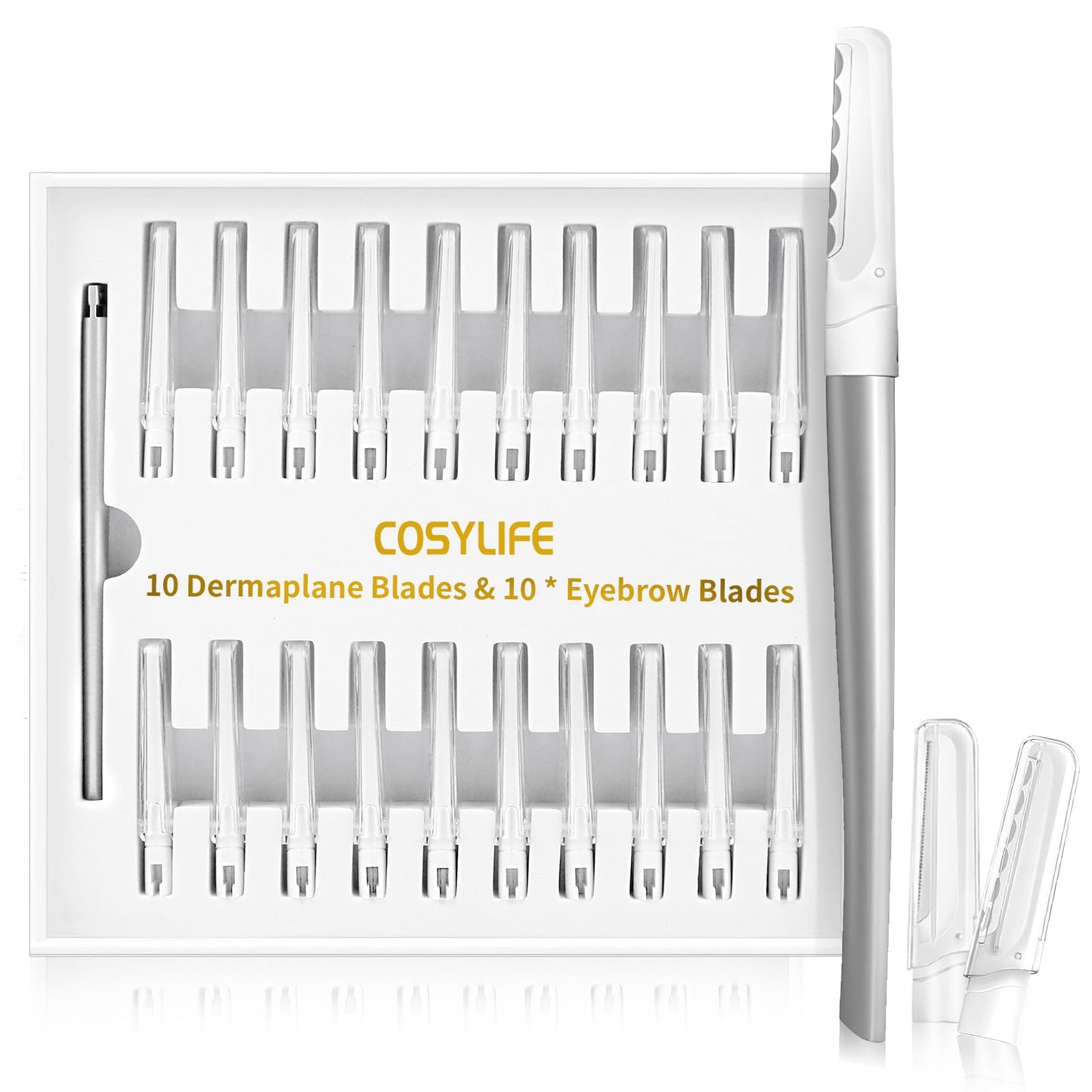 COSYLIFE Dermaplaning Tool, 20 Blade Refills, Dermaplane Razor for Face, Hair Remover Blade for Eyebrows and Peach Fuzz, Facial Shaver for Women That Helps Exfoliate and Smooth The Skin
