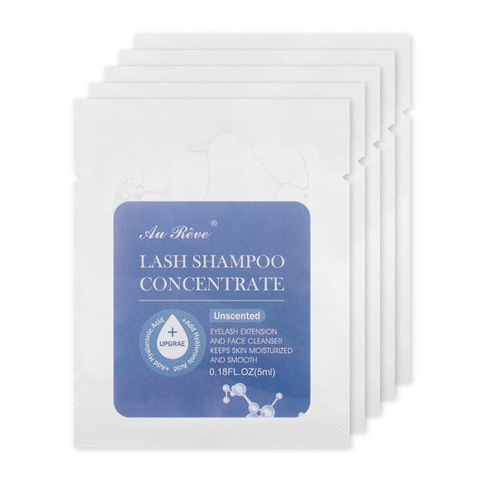 AuReve Lash Shampoo Concentrate 5ml*5 Lash Cleanser for Extensions Update Prolong Lash Concentrate Non-irritation Eyelash Shampoo for Salon-Better Eyelash Cleaning Care Experience, Unscented