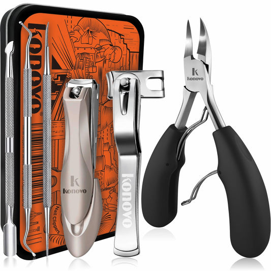 Toenail Clippers for Seniors Thick Toenails, Toe Nail Clippers Adult Thick Nails Long Handle, Professional Heavy Duty Nail Clippers 6Pcs Black