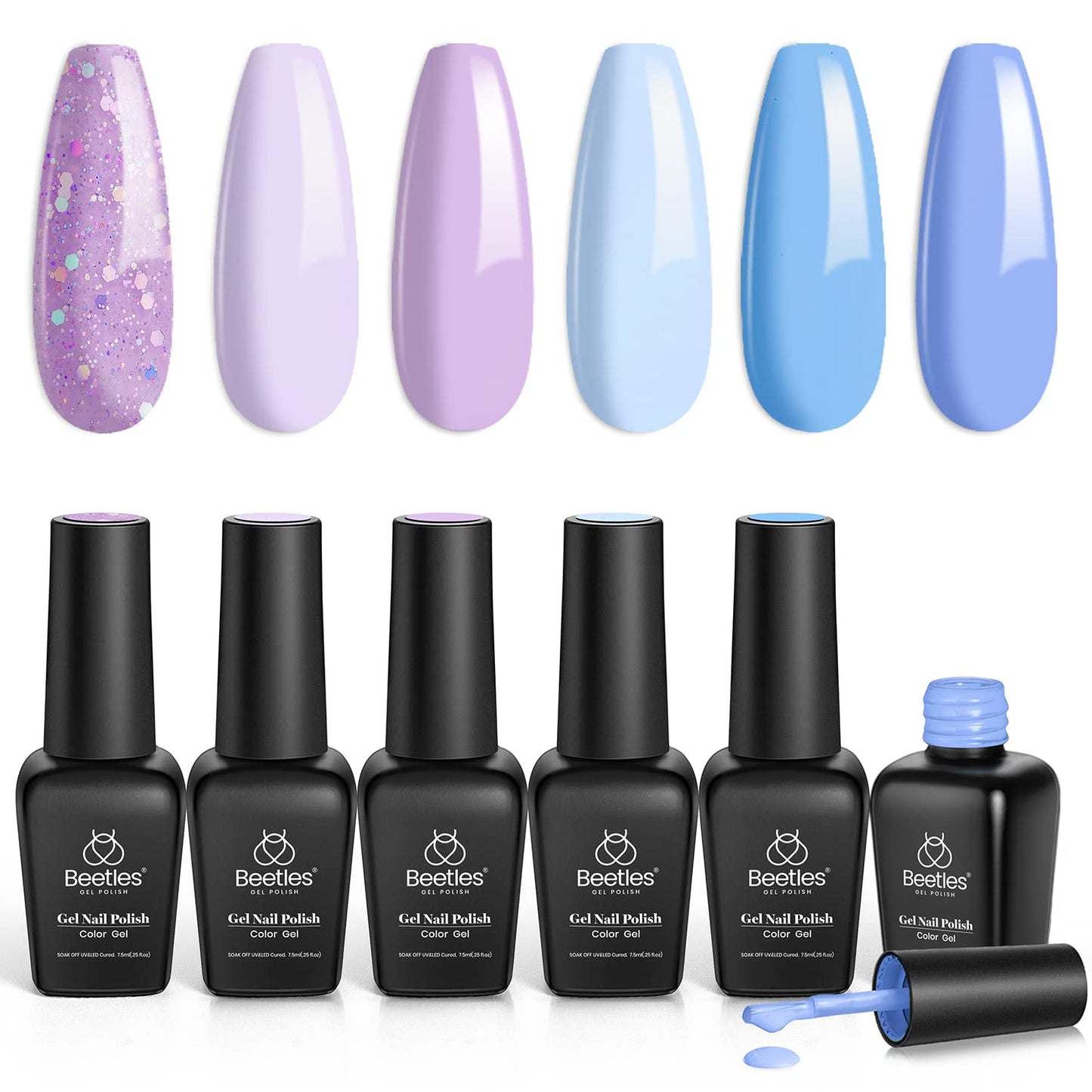 Beetles Gel Nail Polish Set 6 Colors Glitter Sky Blue Purple Gel Polish Kit Lavender Violets Gel Nail Polish Spring Gel Nail Polish Soak off Uv LED Gel Manicure DIY Nail Home Gift for Women