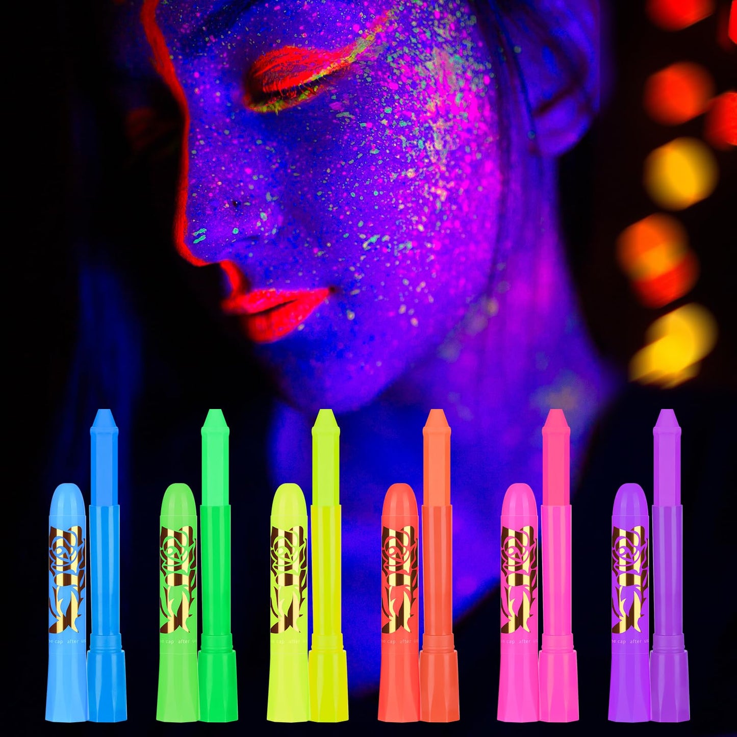 Glow in The Dark Body&Face Paint for skin,UV Black Light Glow Makeup Kit for Kids Adult ,Neon Glow Fluorescent Face Paint Crayons for Halloween,Club Makeup,Xmas Glow Party.(12PCS)