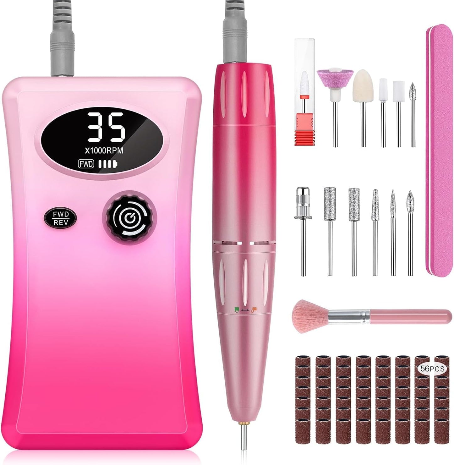 Electric Nail Drill, Urbuti 35000RPM Professional Nail Drill Machine, Portable Rechargeable File Machine Set for Acrylic Gel Nails, Manicure Pedicure Tools for Home and Salon Use(Colorful)
