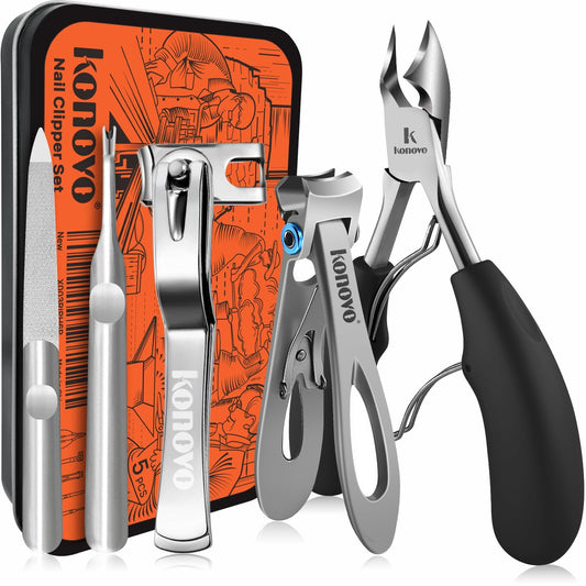 Toenail Clippers for Seniors Thick Toenails, Toe Nail Clippers Adult Thick Nails Long Handle 16mm Wide Jaw Opening Nail Clippers Heavy Duty Nail Clippers Kit 5Pcs