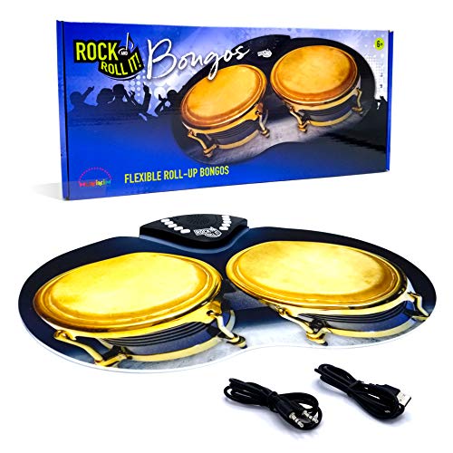 Rock and Roll It – Bongos. Flexible & Portable Electronic Hand Drum Pad with Realistic Percussion Sound. USB or Battery Powered, Built-In Speaker & Audio In/Output Support. Promotes Tactile learning