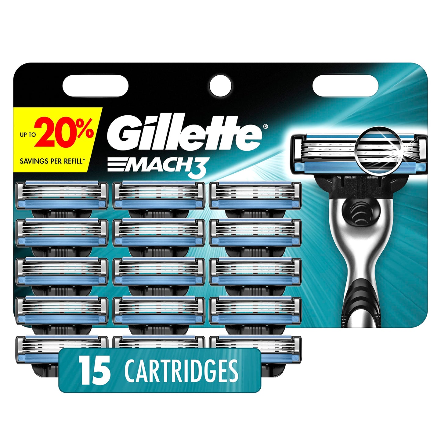Gillette Mach3 Men's Razor Blades, 15 Blade Refills