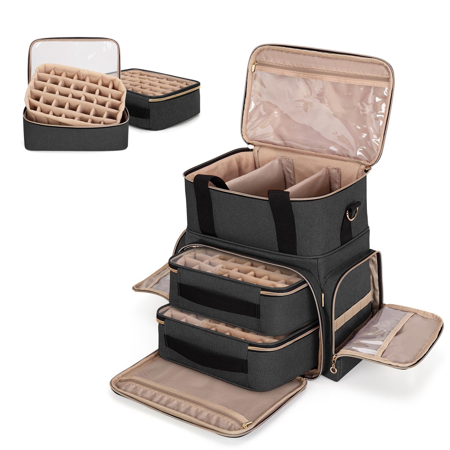 LUXJA Nail Polish Organizer Holds 70 Bottles and a Nail Lamp, Nail Polish Case with 2 Removable Bags and Tools Storage Pockets (Patent Pending), Black