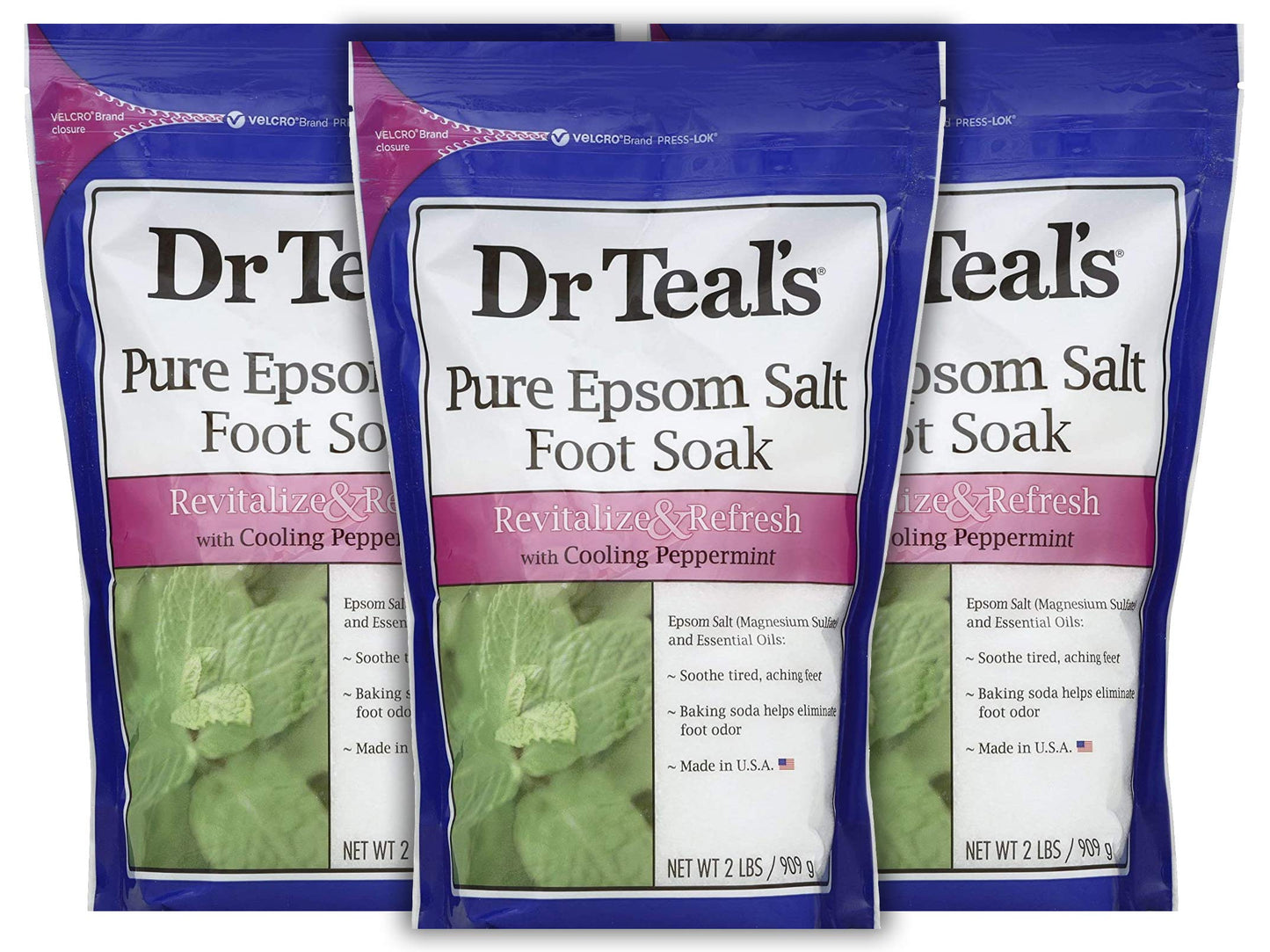 Dr. Teal's Peppermint Foot Soak Gift Set (3 Pack, 2lb Ea.) - Revitalize & Refresh Cooling Peppermint with Essential Oils Blended with Pure Epsom Salt - Ease Aches & Pains, Baking Soda Eliminates Odor