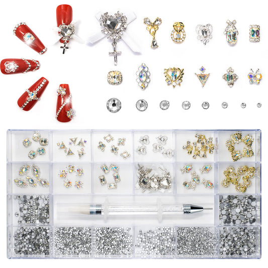 Nail Rhinestones Kit, Nail Charms for Acrylic Nails Decoration, Nail Gems and Rhinestones With Wax Pen, 3D Nail Rhinestone Crystals Diamonds Charms for Nail Art Design, Jewels, Makeup