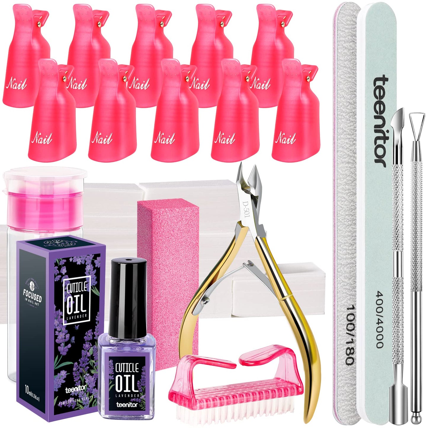Gel Polish Remover Kit, Nail Clips, Cuticle Nipper Cuticle Pusher, Nair Care Cuticle Oil, Teenitor Nail Gel Polish Dipping Powder Remover Tools Kit