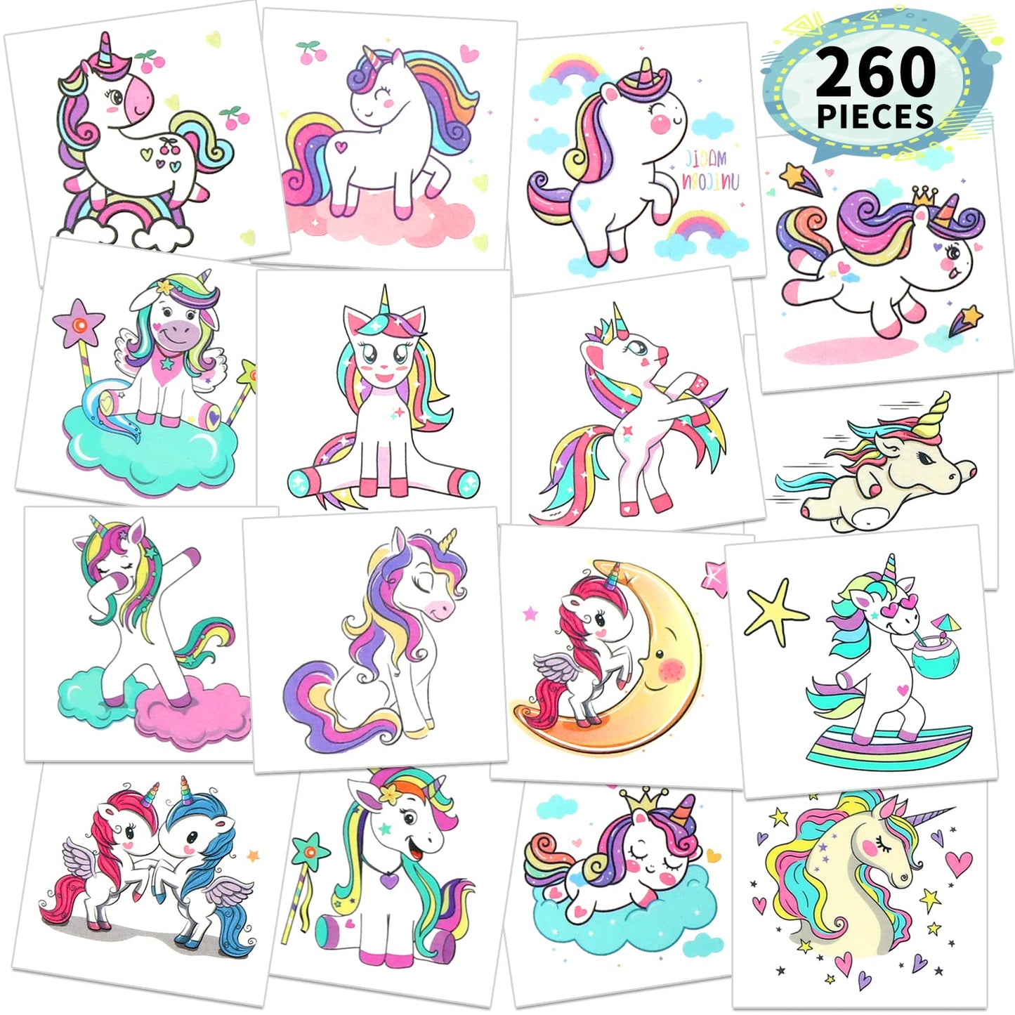 Metker Unicorn, Mermaid (260 PCS) kids waterproof temporary tattoos,children's temporary tattoo toys.Girl face tattoo stickers, girls temporary tattoos