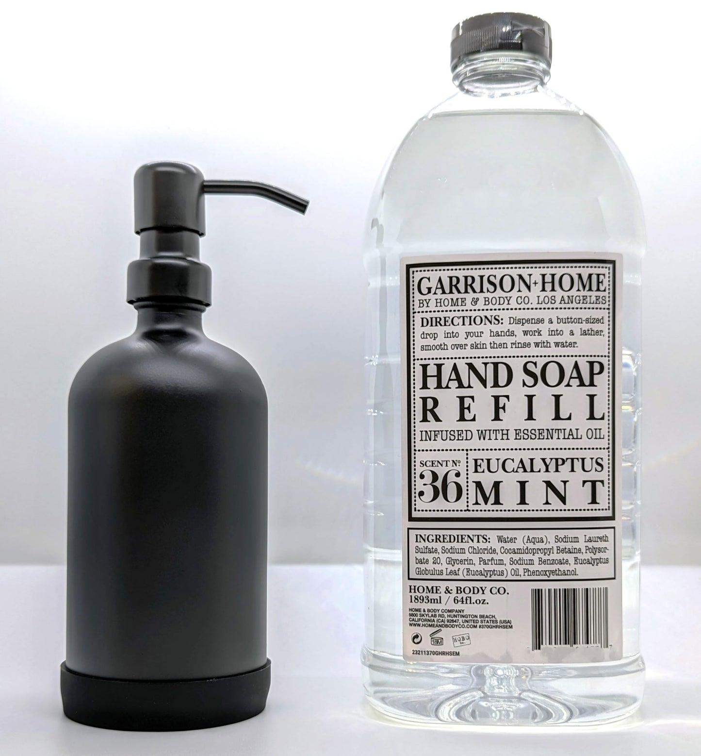 Excite Your Senses: 64 oz. Eucalyptus Mint Apothecary Hand Soap Refill with Essential Oil + Farmhouse Reusable Glass Bottle - Elevate Your Home & Body!